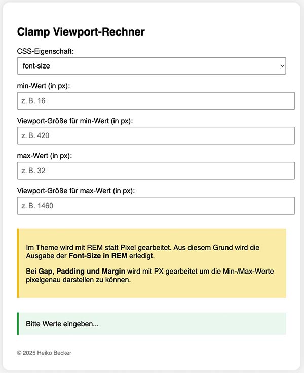 Die css-Funktion clamp() einfach erstellen mit HBDev clamp-Rechner